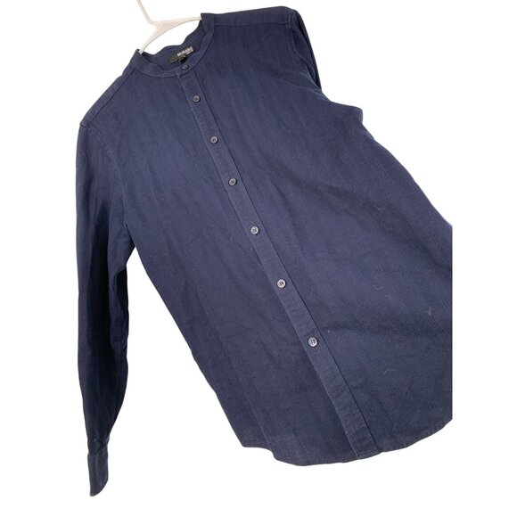Murano Mens Navy Band Collar Slim Fit Shirt M Cotton Texture LS Button 8886 - Picture 6 of 8